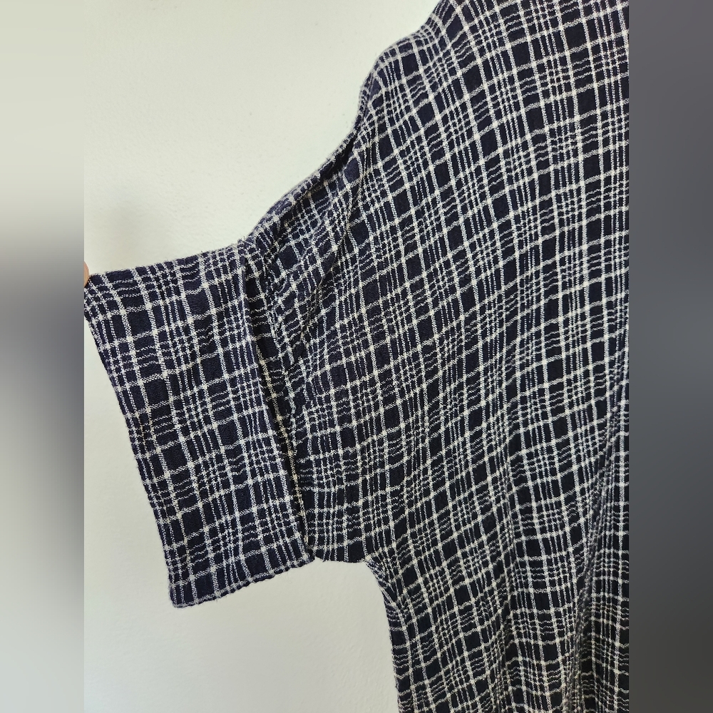 Button-Front Navy Plaid Blouse - Picture 6 of 9